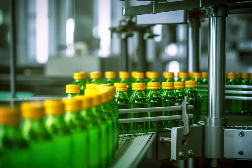 Conveyor Belt Beverage Factory Fruit Juice Product Processing Bottling Ai Generative